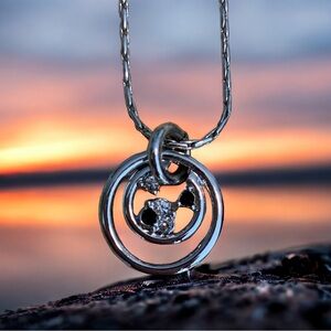 Chic Sterling Silver Plated Circle Pendant with Diamonds and Created Sapphires